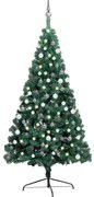 vidaXL Kunstkerstboom met LED's en kerstballen half 120 cm groen