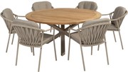 Manitoba  Prado dining tuinset 160 cm rond 7 delig zand teak Taste 4SO