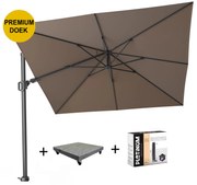 Challenger T2 premium zweefparasol 300x300 cm havanna  met 90 KG voet en hoes