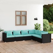 vidaXL 6-delige Loungeset met kussens poly rattan zwart