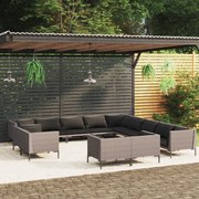 vidaXL 13-delige Loungeset met kussens poly rattan donkergrijs