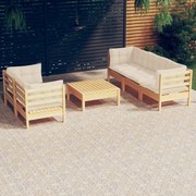 vidaXL 6-delige Loungeset met crèmekleurige kussens grenenhout