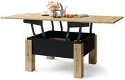 Mazzoni OSLO eiken artisan / zwart mat, uitklapbare salontafel met in hoogte verstelbaar  blad