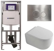 QeramiQ Dely Swirl Toiletset - 36.3x51.7cm - Geberit UP320 inbouwreservoir - met Burda frame - 35mm zitting - steel bedieningsplaat - ronde knoppen - wit glans 0701131/SW706194/SW1000767/SW1026256