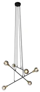 Hanglamp zwart met messing en smoke glas 6-lichts - Vidro Modern, Art Deco E14 rond Binnenverlichting Lamp
