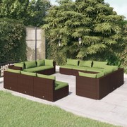 vidaXL 12-delige Loungeset met kussens poly rattan bruin