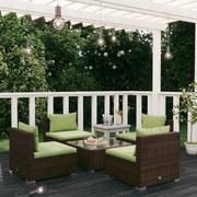 vidaXL 5-delige Loungeset met kussens poly rattan bruin