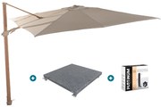 4-Seasons zweefparasol Siesta Premium 300 x 300 - Woodlook/Sand met voet en hoes