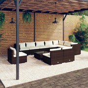 vidaXL 11-delige Loungeset met kussens poly rattan bruin