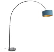 Booglamp zwart velours kap blauw met goud 50 cm - XXL Modern E27 cilinder / rond rond Binnenverlichting Lamp