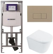 QeramiQ Dely Toiletset - 36.3x51.7cm - diepspoel - rimless - Geberit UP320 inbouwreservoir - met Burda frame - softclose toilet zitting 35 mm - bedieningsplaat taupe - rechthoekige knoppen - wit glans SW1026255 / SW1159505/0701131/SW1102379