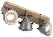 Industriële Spot / Opbouwspot / Plafondspot staal met hout kantelbaar 3-lichts - Emado Industriele / Industrie / Industrial GU10 Binnenverlichting Lamp