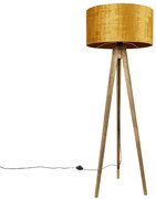Landelijke tripod vintage hout met kap goud 50 cm - Tripod Classic Landelijk E27 rond Binnenverlichting Lamp
