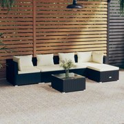 vidaXL 6-delige Loungeset met kussens poly rattan zwart