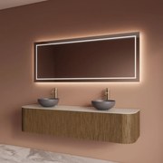 Gliss Design Alluro badmeubel ribbelfront met ronding links/rechts 180cm castle brown en wit marmer toppaneel