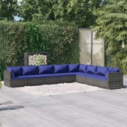 vidaXL 8-delige Loungeset met kussens poly rattan grijs