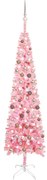 vidaXL Kerstboom met LED's en kerstballen smal 240 cm roze