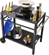 VEVOR Serveerwagen Keukentrolley 100 x 64 x 83,5 cm Buitengrill Eetwagen met Dubbele Plank, Verplaatsbare Grilltafel voor Voedselbereiding, Multifunctioneel Tafelblad van IJzer, Zwart