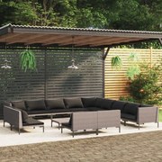 vidaXL 14-delige Loungeset met kussens poly rattan donkergrijs