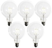 Set van 5 E27 dimbare LED spiraal filament G125 5W 450 lm 2200K