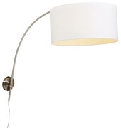 Moderne wandbooglamp staal met witte kap 50 cm verstelbaar - Bow Modern E27 rond Binnenverlichting Lamp