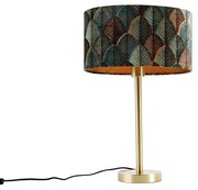 Tafellamp messing met ovale velours kap blad design 35cm - Simplo