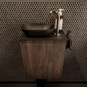 Mondiaz Fowy toiletmeubel 40cm dark brown met zwarte waskom links en kraangat