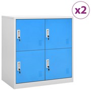 vidaXL Lockerkasten 2 st 90x45x92,5 cm staal lichtgrijs en blauw