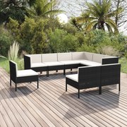 vidaXL 9-delige Loungeset met kussens poly rattan zwart