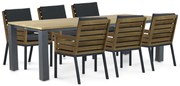 Tuinset 6 personen 240 cm Aluminium/teak Old teak greywash Lifestyle Garden Furniture Dakota/Riviera