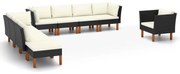 vidaXL 9-delige Loungeset poly rattan en eucalyptushout zwart