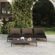 vidaXL 4-delige Loungeset met kussens poly rattan donkergrijs