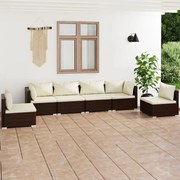 vidaXL 6-delige Loungeset met kussens poly rattan bruin