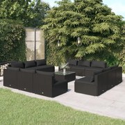 vidaXL 13-delige Loungeset met kussens poly rattan zwart