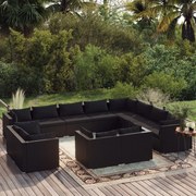 vidaXL 12-delige Loungeset met kussens poly rattan zwart