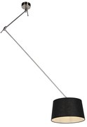 Hanglamp staal met linnen kap zwart 35 cm - Blitz Modern E27 cilinder / rond rond Binnenverlichting Lamp