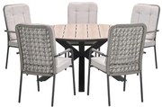 Garden Impressions Aleria tuinset 6-delig taupe - Tulli tuintafel Ø148x75 cm - light teak vironwood