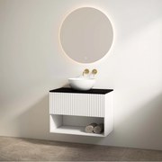 Best Design Rigatti badmeubel 60cm wit mat met ribbelfront en zwart mat topblad