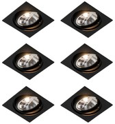 Set van 6 Vierkante inbouwspot zwart verstelbaar - Chuck 111 GU10 Binnenverlichting Lamp