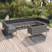 vidaXL 12-delige Loungeset met kussens poly rattan grijs