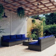 vidaXL 9-delige Loungeset met kussens poly rattan grijs