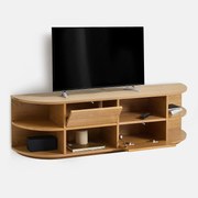 Hangend hifi-TV-meubel in eikenfineer, 2 deuren, 6 nissen, L160 cm, MADDY