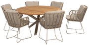 Prado Fabrice dining tuinset 7 delig 160 cm rond teak latte 4 Seasons Outdoor