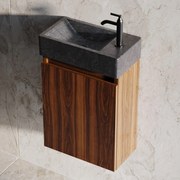 Fontana Recto toiletmeubel walnoot 40x22cm met natuurstenen fontein rechts