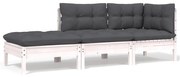 vidaXL 3-delige Loungeset met kussens massief grenenhout wit