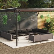 vidaXL 14-delige Loungeset met kussens poly rattan donkergrijs