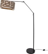 Vloerlamp zwart verstelbaar met bruin en beige gestreepte kap 50cm - Editor