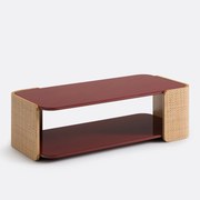 Salontafel in hoogglans bordeaux lak en vlechtwerk, dubbel blad, TALMA