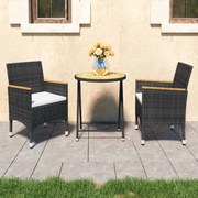 vidaXL 3-delige Bistroset poly rattan en acaciahout zwart