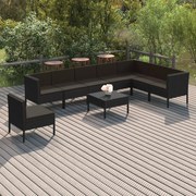 vidaXL 9-delige Loungeset met kussens poly rattan zwart